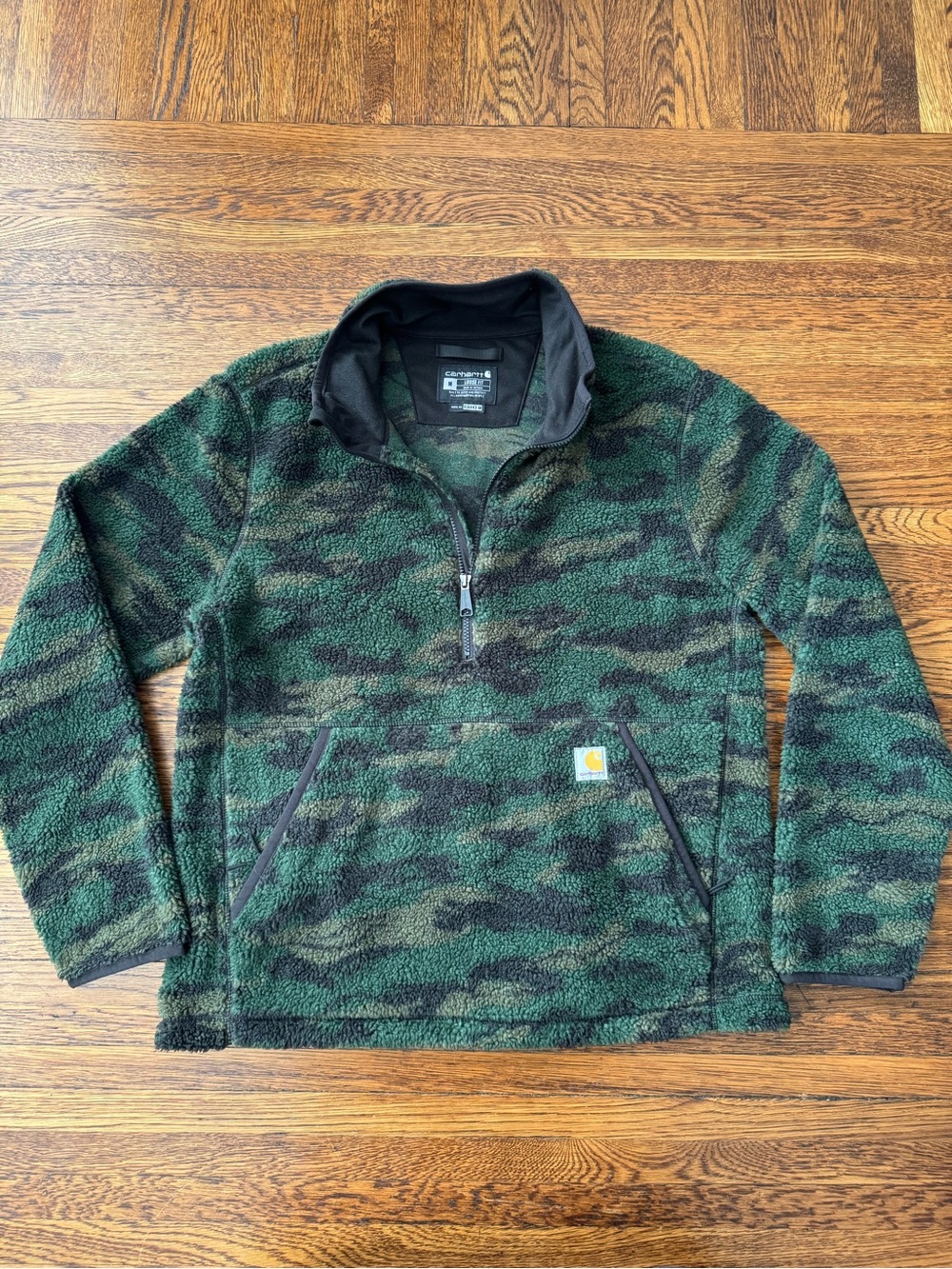 Carhartt Green and Black Camouflage Sherpa fleece Quarter-Zip Jacket like new.